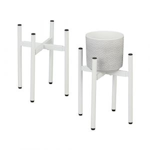 Relaxdays Porte-Plantes en Lot de 2, Largeur réglable, métal, pour intérieur, L x P : 26 x 26-37 x 37 cm, Blanc
