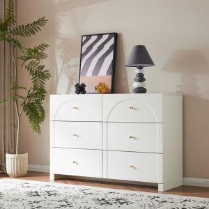 Commode 6 tiroirs - 120x40x82cm - pour salon et chambre à coucher - Style crème Blanc