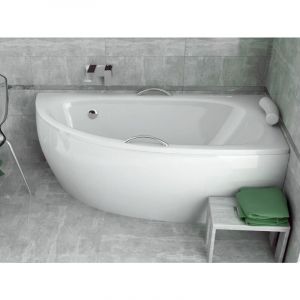 Baignoire Bain d'angle 150x70 Droite avec tablier en acrylique + poignée + appui-tête, Siphon de bain et pieds - Set 6en1 Badland milena premium