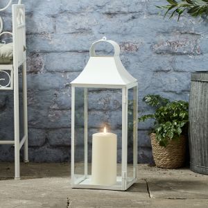 Lights4Fun Grande Lanterne de Jardin Albury Blanche de 59 cm avec Bougie TruGlow