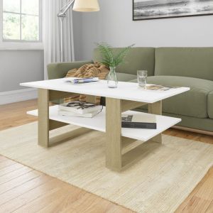 Image de VidaXL Table basse Blanc et chêne sonoma 110x55x42 cm Aggloméré