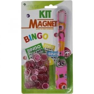 Baton Ramasse Jetons Bingo Loto + 100 Pions Magnetiques - Rose, Design Symboles De Jeu - Accessoires - Set Aimante + Carte