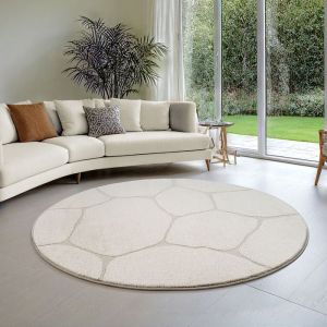 Tapis Everest Moderne élégant Aspect Pierre, Crème, 120 cm rond