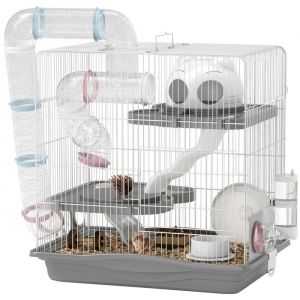 Image de Pawhut Cage hamster - 3 niveaux - avec roue d'exercice, tunnel, gamelle, niche et rampe d'acc&egrave;s - 45 x 30 x 45 cm - gris
