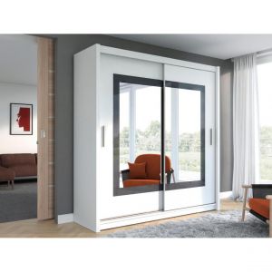 Armoire 2 portes coulissantes Avec miroir L203 cm Blanc AUTLAN Blanc