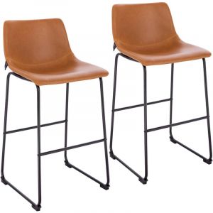Svita - john Set de 2 tabourets de bar en similicuir avec dossier en cognac