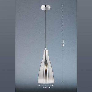 Suspension ZEAL E27 1x60W métal chromé, verre chromé H: 140cm Ø23cm dimmable