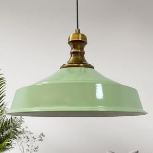 Suspension Industrielle en M&eacute;tal Menthe Peint &agrave; la Main &ndash; Lustre Vintage E27 &Oslash;41 cm pour Salon, Chambre ou Salle &agrave; Manger