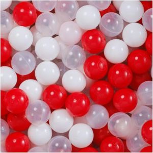 Balles pour Piscine à Balles de Jeu pour Bébé Enfants MISIOO Plastique Colorées 6 cm 150 Boules: Rouge/Blanc/Transparent
