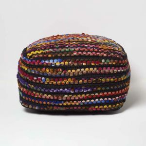 Image de Pouf rond tissé Chindi multicolore 45 cm Folk