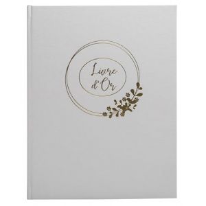 Exacompta Réf. 47632E -1 Livre d'or de mariage Ringflower - Grand format 27 x 22 cm - Champêtre, floral - Marquage, tranche or et inscription livre d'or - 100 pages blanches unies - Coloris : blanc