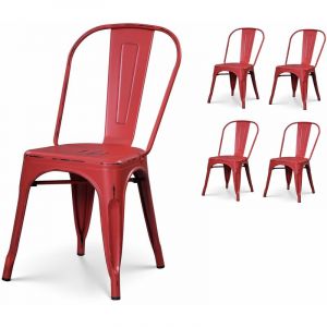 Kosmi Lot de 4 chaises en métal rouge mat style industriel - Effet vieillit