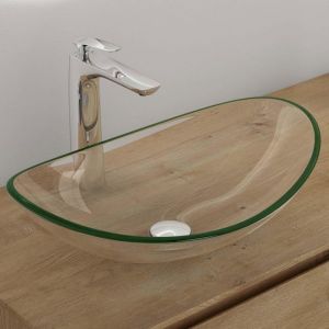 Mai&mai - Lavabo à Poser en Verre Lave-Mains Vasque Ovale à Poser Lavabo Transparent pour Salle de Bain wc d'Invités 53,5x35,5x16 cm Min08