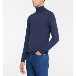 Galeries Lafayette Pull maille droit Terirol col roulé laine mérinos Bleu