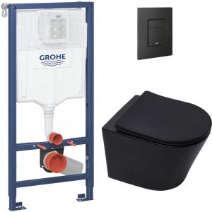 Grohe Pack WC Bâti-support Rapid SL + WC sans bride SAT Noir mat + Abattant softclose + Plaque Noir mat (RapidSL-BlackInfinitio-KF0)