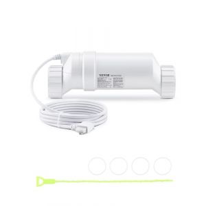 VEVOR Système de chloration d'eau salée, pour piscines creusées jusqu'à 56,7 kL, cellule de chloration de piscine, compatible avec Hayward W3T-Cell-3 (T3), 10,4 g/h, avec ligne électrique 4,6 m, blanc