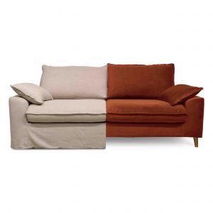 Canapé convertible lin avec une housse supplémentaire velours noisette