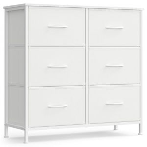 Songmics Commode 6 tiroirs acier panneau mdf tissu non-tissé blanc et blanc
