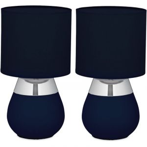 Relaxdays Lampe de Chevet, Lot de 2, Abat-Jour, Douille E14, c&acirc;ble, H x D : 32 x 18 cm, pour la Chambre, Bleu et argent&eacute;