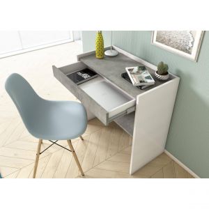 Image de Alter Dmora Bureau moderne avec 1 tiroir, 100% Made in Italy, table PC avec étagère réglable, 80x40h79 cm, couleur Blanc et Ciment