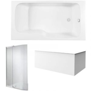 Jacob Delafon Pack baignoire bain douche 160 x 85 Malice version droite + tablier en angle + pare bain