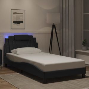 VidaXL Cadre de Lit avec Lumières LED, Lit Rembourré avec Coussin, Lit Simple, Lit Adulte Chambre, Moderne, Noir 100x200 cm Similicuir