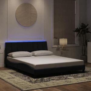 VidaXL Cadre de Lit avec Lumi&egrave;res LED, Lit Rembourr&eacute; avec Sommier &agrave; Lattes, Lit Double, Lit Adulte, Moderne, Noir 160x200 cm 3213789