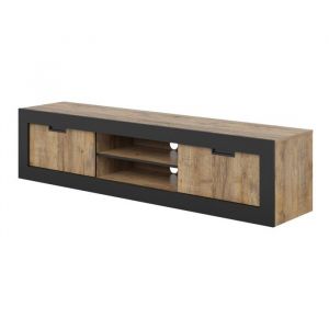 Meublorama - Meuble tv meunier &ndash; 2 portes & 5 niches &ndash; Ch&ecirc;ne Samdal & noir Mat &ndash; 180&times;42&times;40 cm