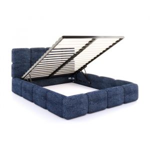 Lit coffre Delicato 140 x 190 cm avec sommier &agrave; lattes relevable Bleu marine
