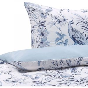 Beliani Parure de lit motif floral blanc et bleu 135 x 200 cm