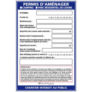 Signaletique.biz France - Panneau Permis d'Aménager Camping et Parc Résidentiel + Marqueur noir (W1034). Panneau Akylux 80 x 120 cm anti uv - Avec