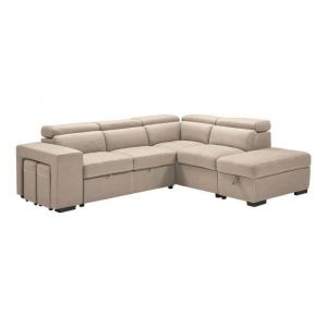 Nera - Canap&eacute; d'Angle Droit Convertible avec 2 Poufs et 1 Coffre Beige