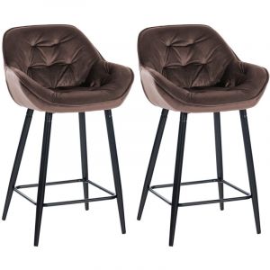 Décoshop26 Lot de 2 tabourets de bar chaises hautes assise effet capitonnée en velours marron et métal noir 100004152