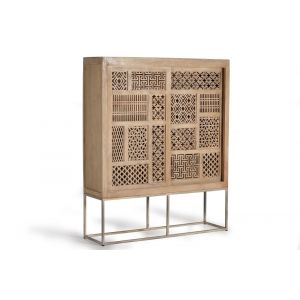 Vitrine en bois de teck et pieds en métal de couleur naturelle