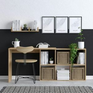 Bureau avec rangement cubes et étagère - effet chêne MARFA
