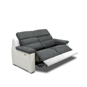 Image de Italian Spirit Canap&eacute; 2 places relax &eacute;lectrique RELAXO avec syst&egrave;me z&eacute;ro wall bicolore blanc - gris - Microfibre Inside75