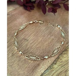 Bracelet - Maillons Cisel&eacute;s - Plaqu&eacute; Or 18 Carats - Longueur 19 Cm - Mixte