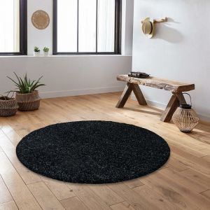 Life SHAGGY Rond - Tapis Uni Rond 160 x 160cm - 100% Polypropyl&egrave;ne 30mm - Anthracite