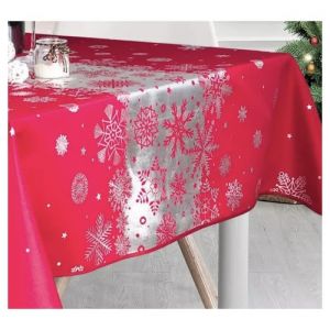 Nappe de Noël Argenté Rectangle ou Ronde - Neige De Noël - rouge - 150x240cm