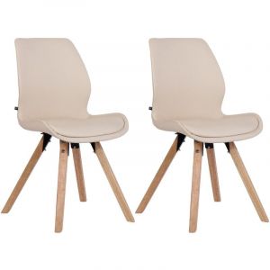 CLP Lot 2 chaises avec pieds en bois assise en similicuir Crème