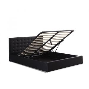 Lit avec coffre de rangement noir avec sommier 160x200 cm - Dream Designetsamaison Noir