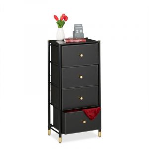 Relaxdays Meuble de Rangement, HxLxP : 98,5 x 46 x 30 cm, 4 tiroirs, Commode Tissu & Acier, Compartiments, Noir - doré
