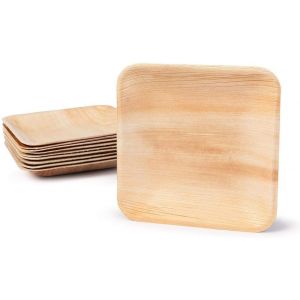 Assiettes Jetables 100pi&egrave;ces Biod&eacute;gradables en Feuille de Palmier 15x15cm - &Eacute;cologiques et Robustes