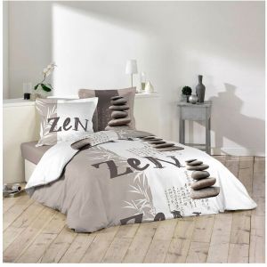 Image de Housse De Couette - 220 X 240 Cm + Taies - Galets Zen - Taupe Taupe