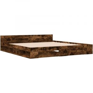 VidaXL Cadre de lit &agrave; tiroirs ch&ecirc;ne fum&eacute; 180x200 cm bois d'ing&eacute;nierie, lit, lit de rangement, cadre de lit double, lit double