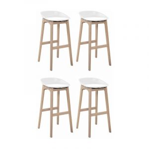 Image de No Name Tabourets de Bar Îlot Central Bois et Blanc RIVA 65cm - Lot de 4