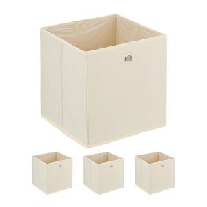 Relaxdays Boîtes de Rangement, Lot de 4, Pliables, H x L x P : 30 x 30 x 30 cm, œillet, caisses Pliables, Beige
