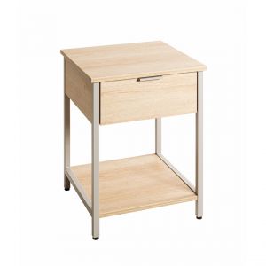 Table d'appoint en tube d'acier laqué gris cachemire, étagères en panneau de particules décor chêne naturel