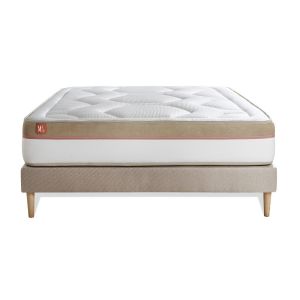 Ensemble sommier matelas LE COSY 200x200cm M&eacute;moire de forme 7 zones de confort Ep 30cm + sommier kit Beige