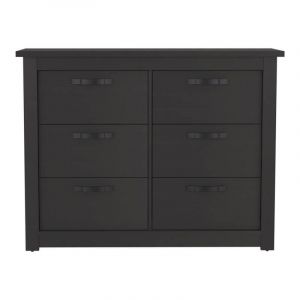 Commode double contemporaine pour chambre à coucher avec six tiroirs de couleur noire Becca TuHome